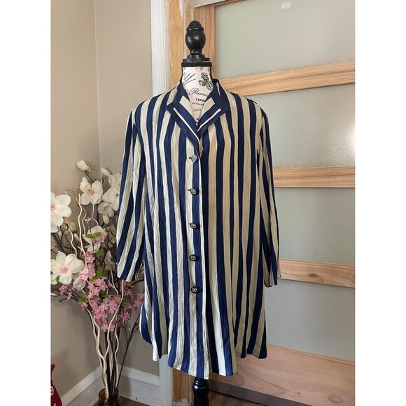 Michael Blake Vintage Dress Shirt Button-down Long Tunic Blouse Striped - Picture 2 of 10